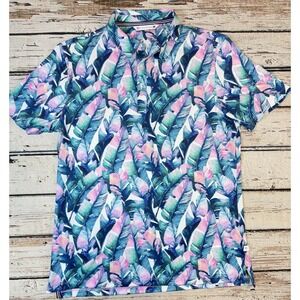 7 Diamonds Polo Shirt Golf Blue Pink Wicking Anti-Microbial‎ Feather Size M New